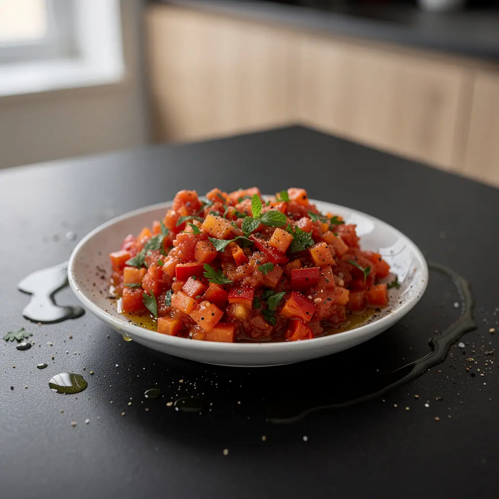 Acılı ezme – spicy Turkish tomato and pepper dip