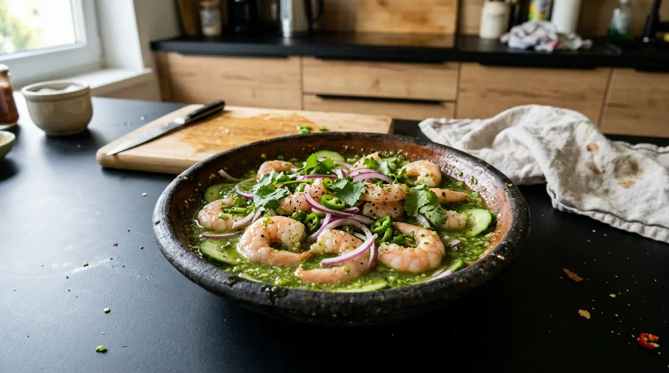 Aguachile verde z krewetkami