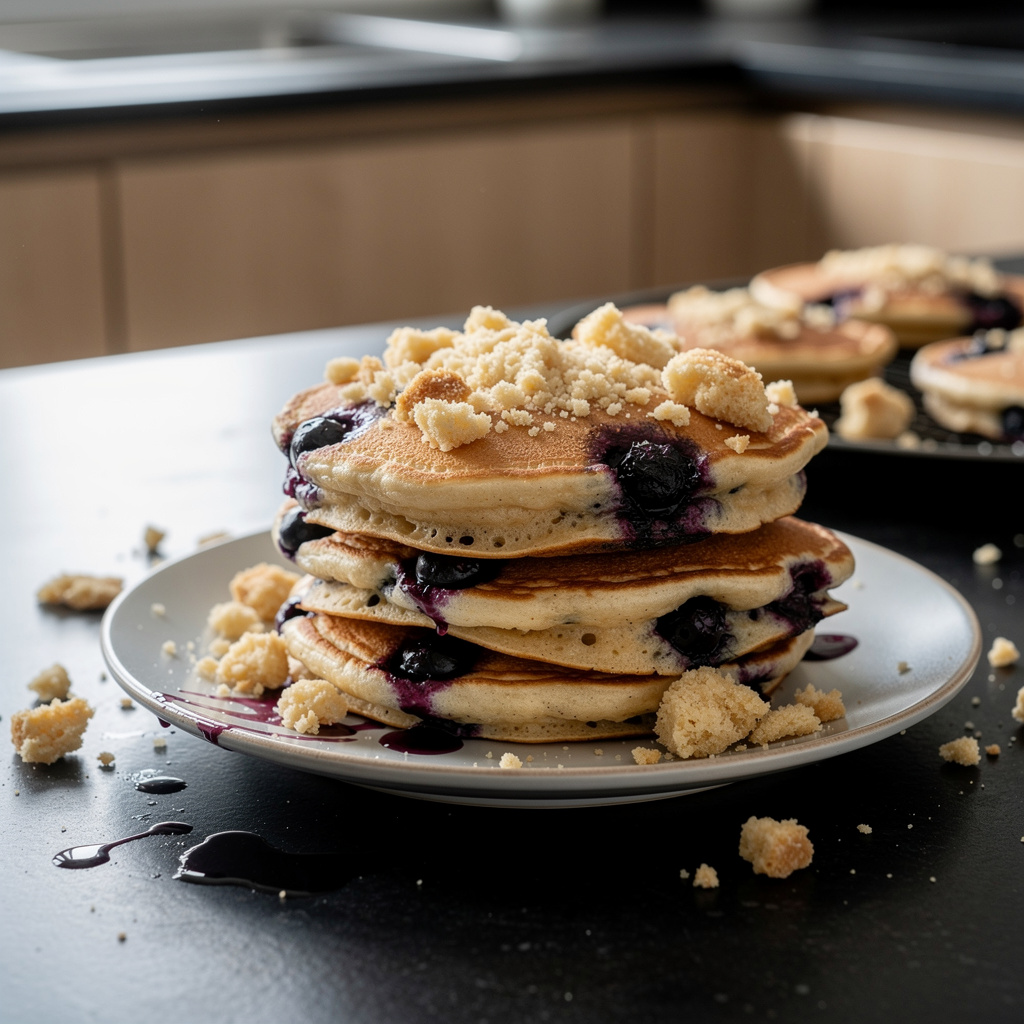 Amerykańskie pancakes z borówkami i kruszonką maślaną