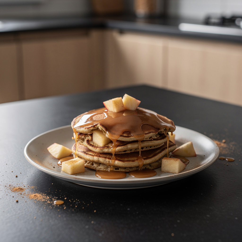 American Pancakes with Apples and Caramel Sauce