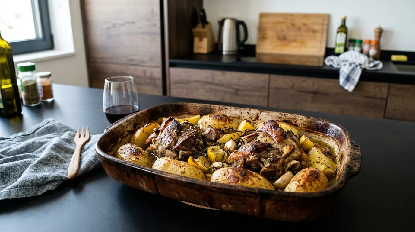 Arni sto fourno – pieczona jagnięcina po grecku z ziemniakami