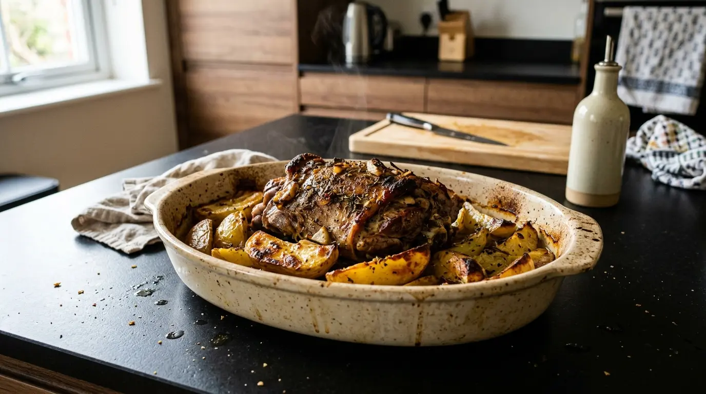 Arni sto fourno – pieczona jagnięcina po grecku z ziemniakami