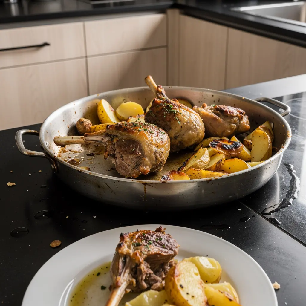 Arni sto fourno – pieczona jagnięcina po grecku z ziemniakami