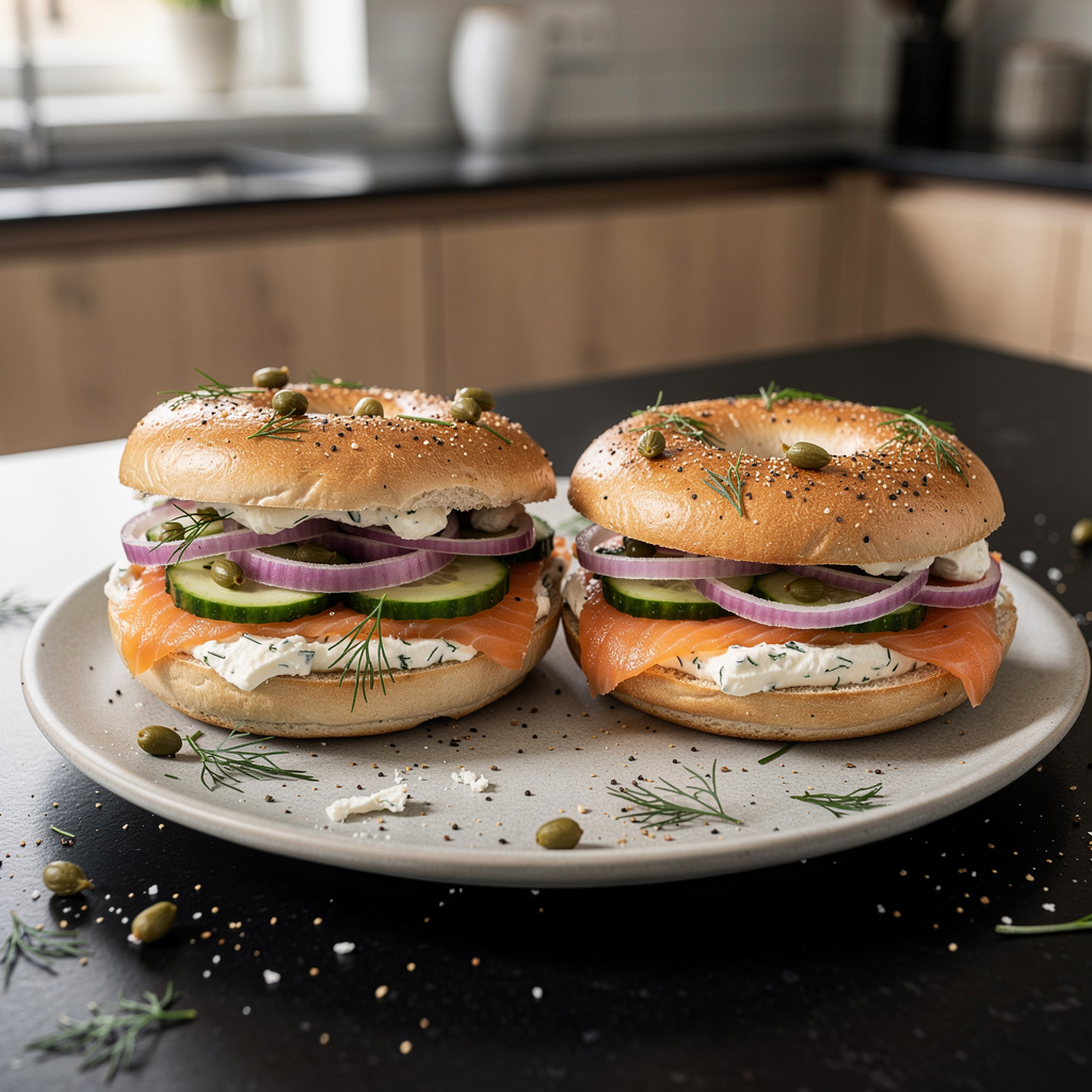 Bagel z łososiem wędzonym i serkiem śmietankowym