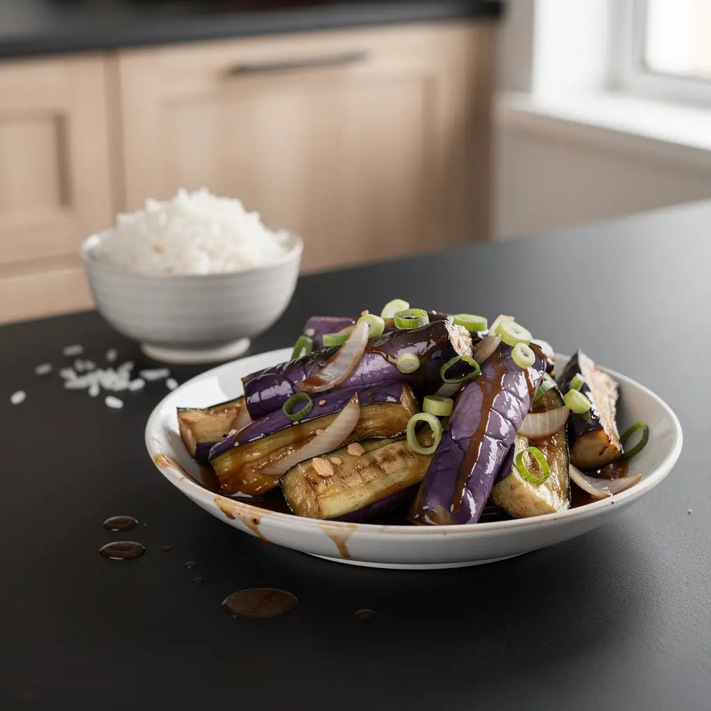 Bakłażan po kantońsku w kleistym sosie czosnkowo-sojowym