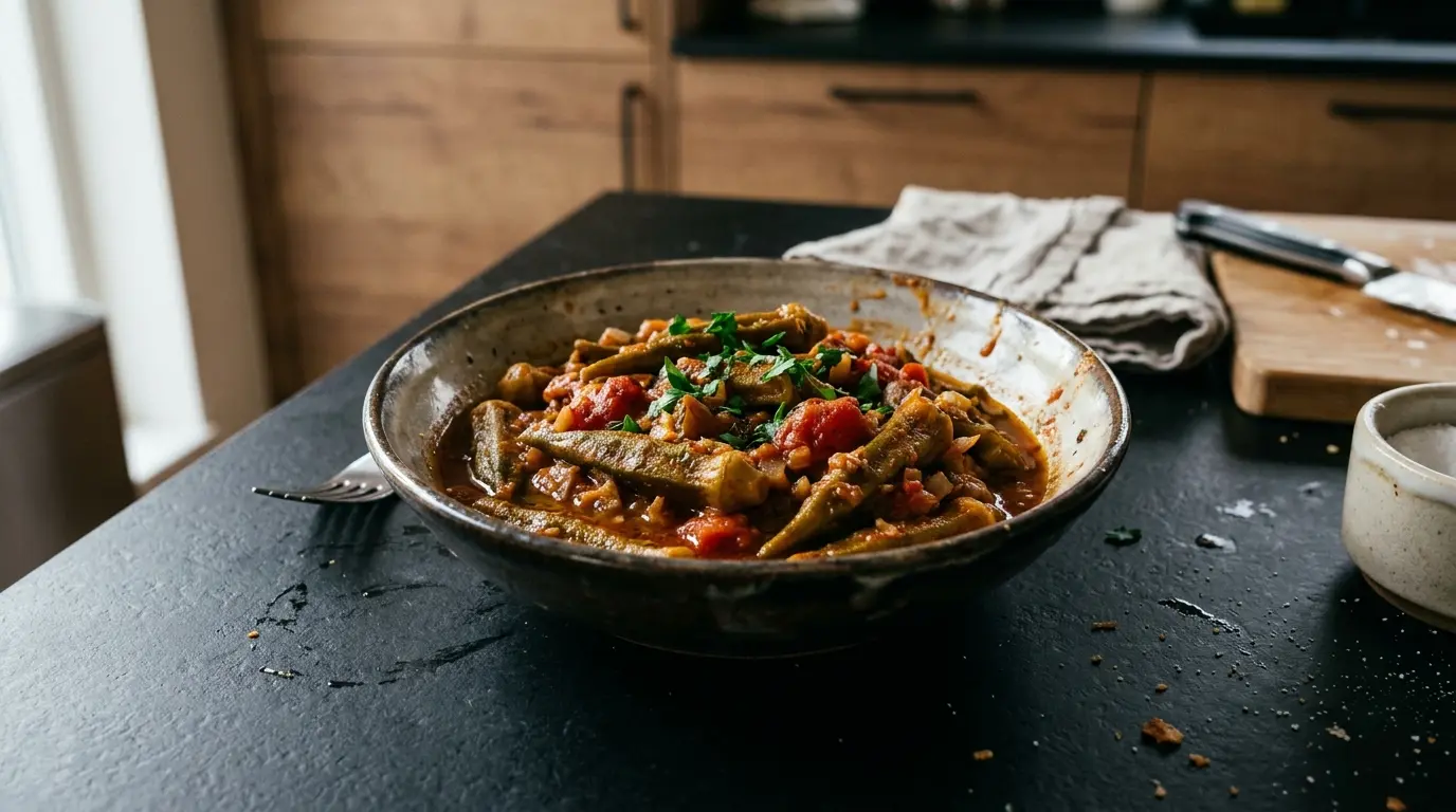 Bamies ladera – grecka okra duszona w pomidorach