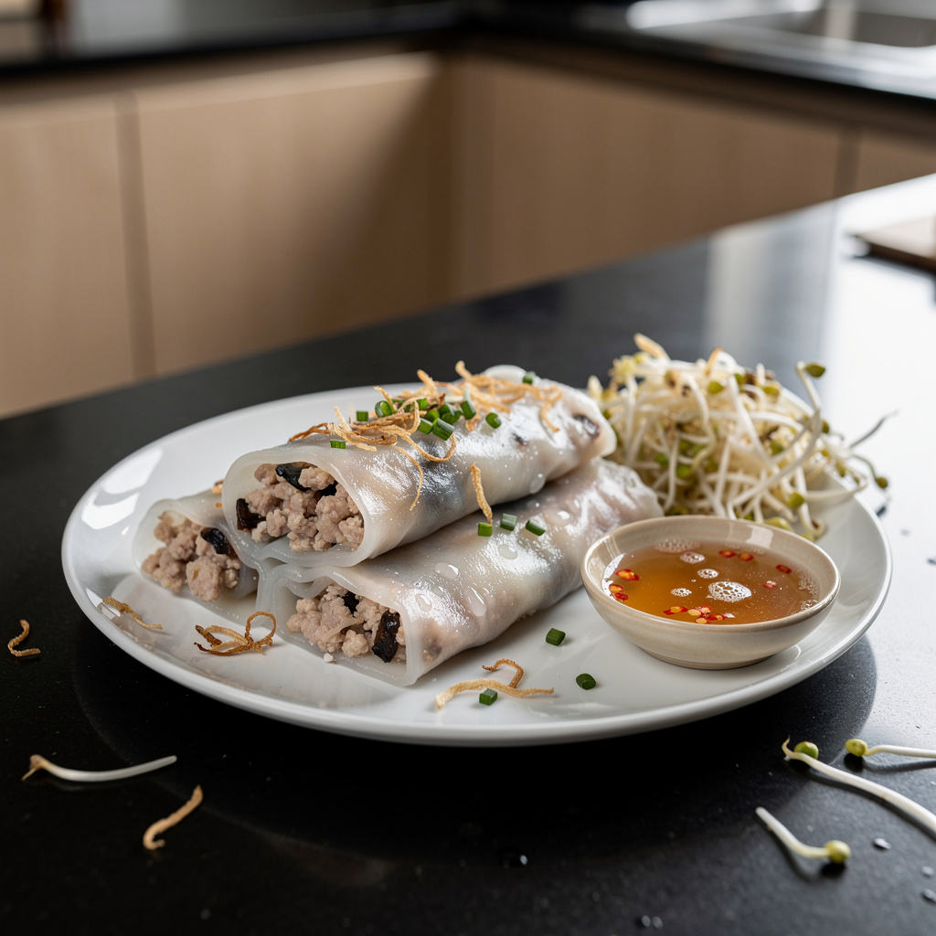 Banh cuon – delicate rice rolls with meat