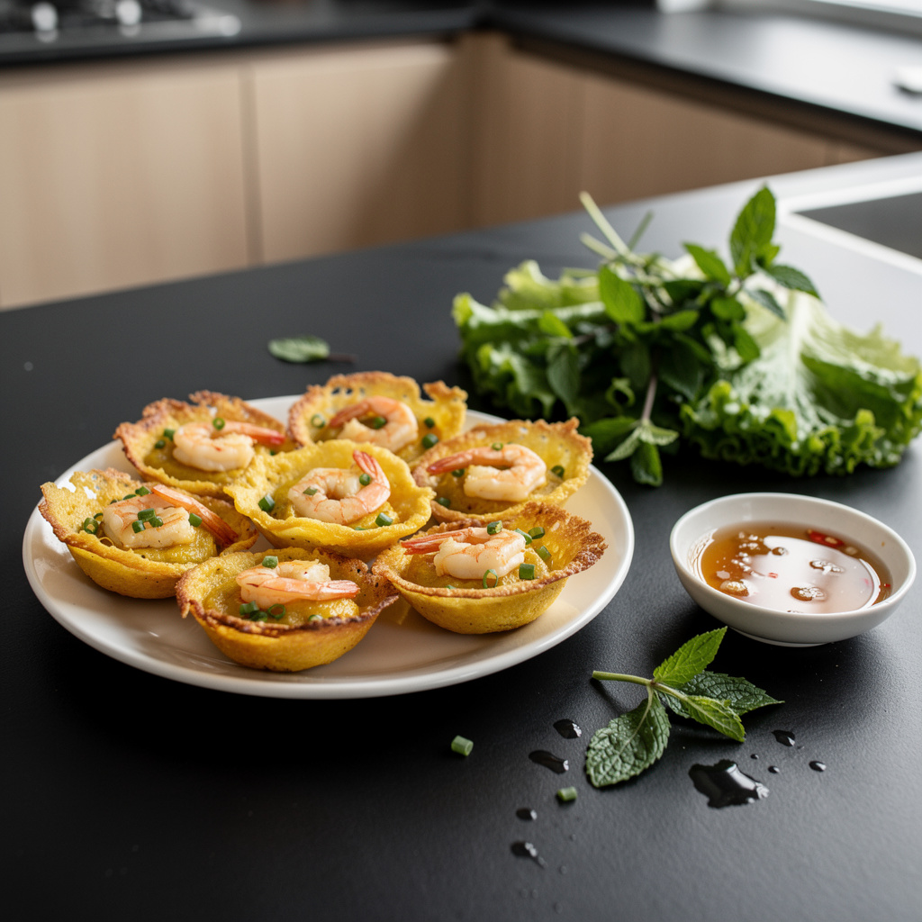 Banh khot – mini naleśniczki kokosowe z krewetkami