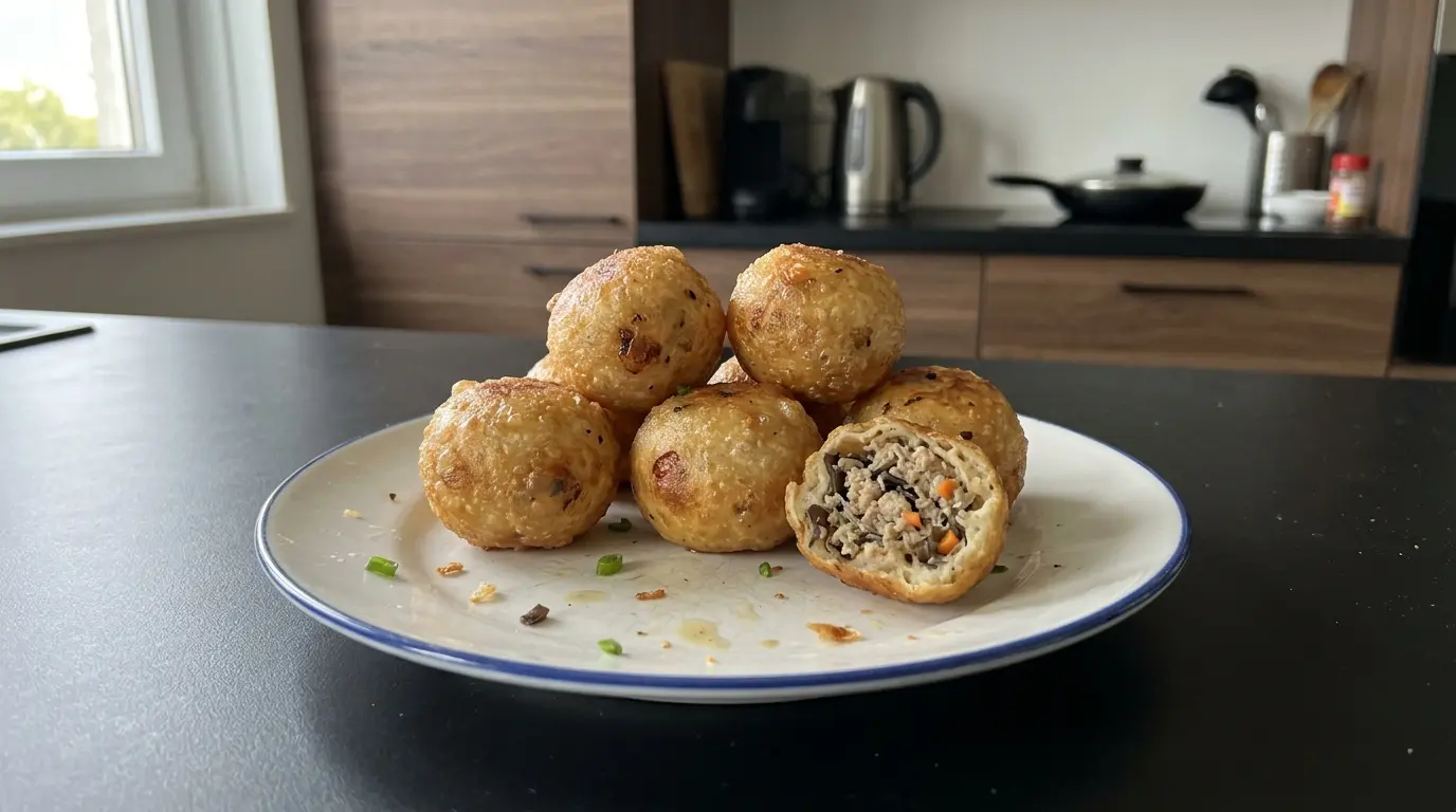 Banh ran man – smażone kulki ryżowe z nadzieniem mięsnym