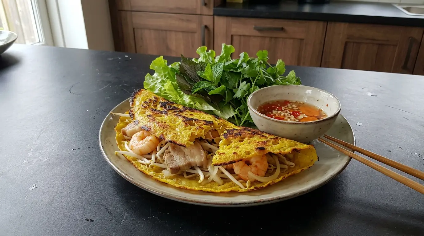 Banh xeo – chrupiące wietnamskie naleśniki z krewetkami