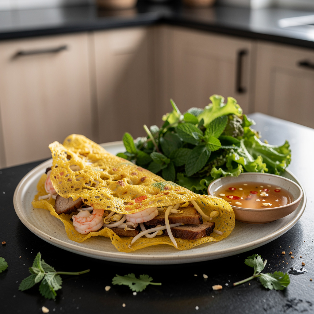 Banh xeo – crispy Vietnamese pancakes with shrimp