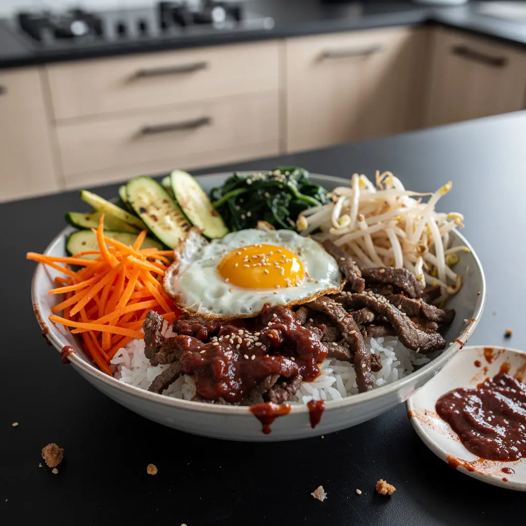 Bibimbap z wołowiną i warzywami