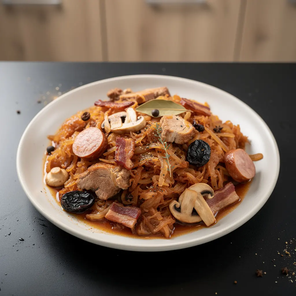 Homemade bigos with sauerkraut and meat