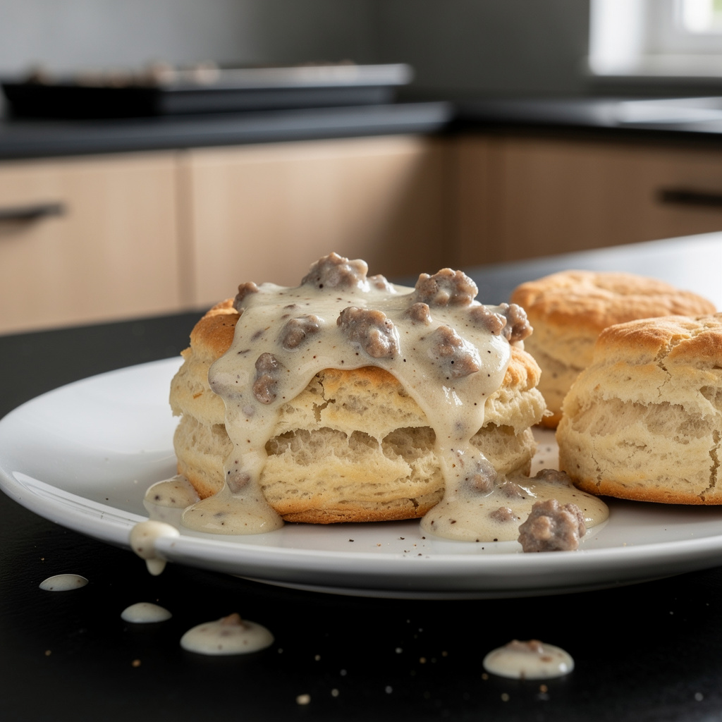 Biscuits z sosem gravy – południowe bułeczki śniadaniowe