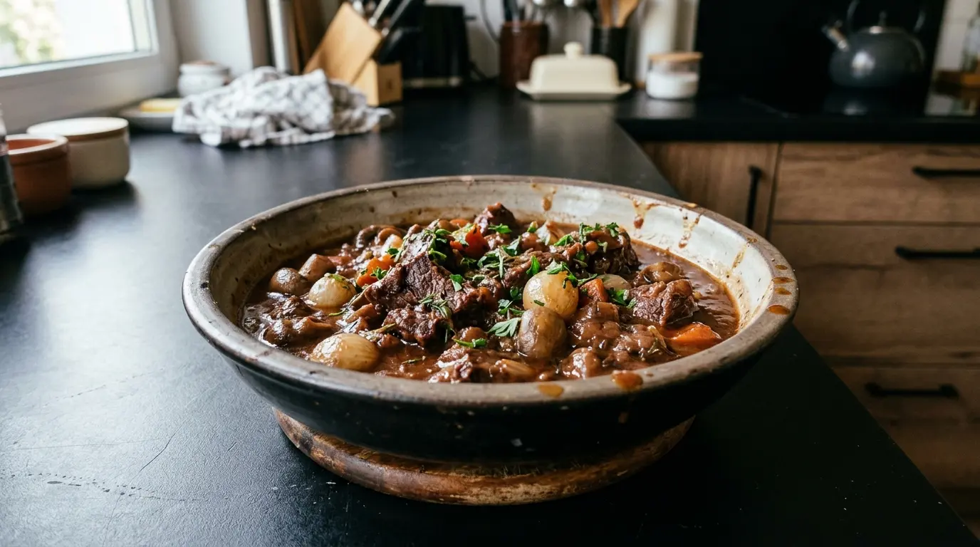Boeuf bourguignon – beef braised in red wine