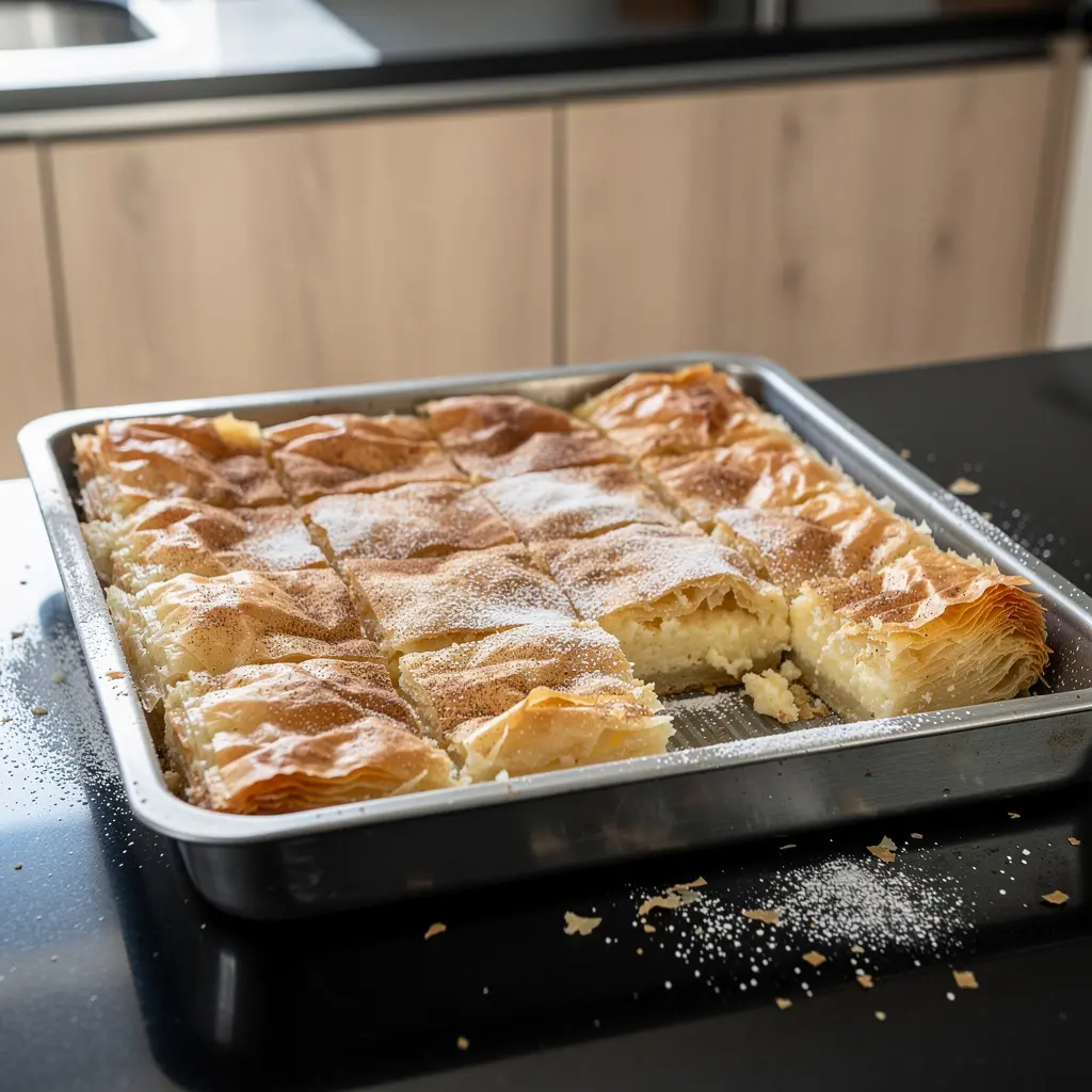 Bougatsa z serem – greckie ciasto filo z nadzieniem serowym na śniadanie
