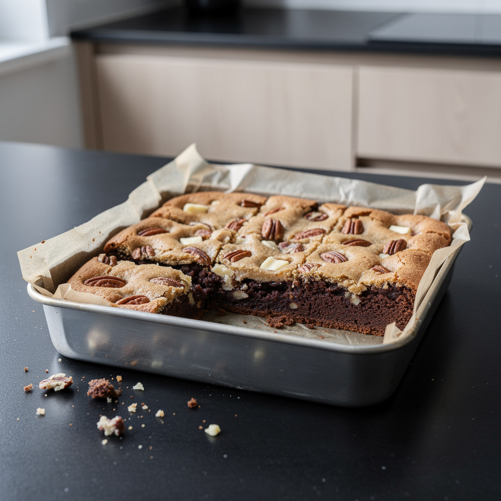 Brownie blondies with white chocolate and nuts