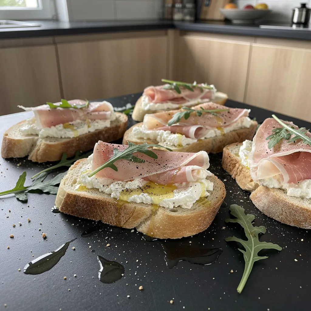 Bruschetta con ricotta cremosa e prosciutto di Parma