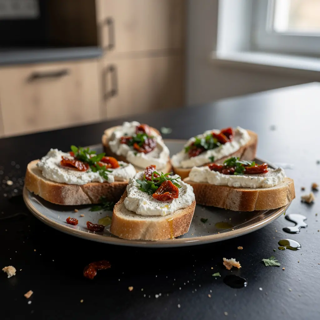 Bruschetta z pieczonym czosnkiem i pomidorami suszonymi