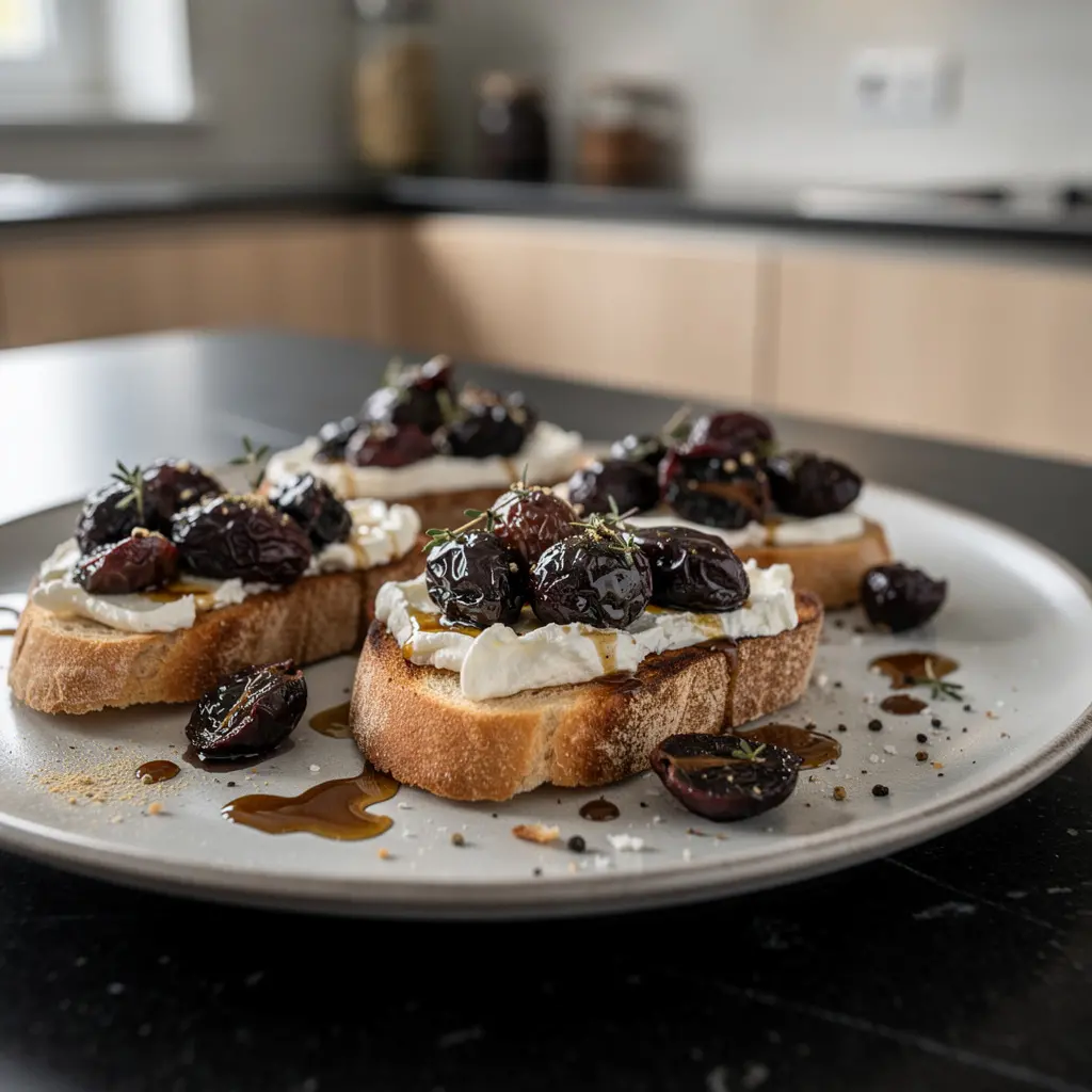 Bruschetta z pieczonymi winogronami i kozim serem