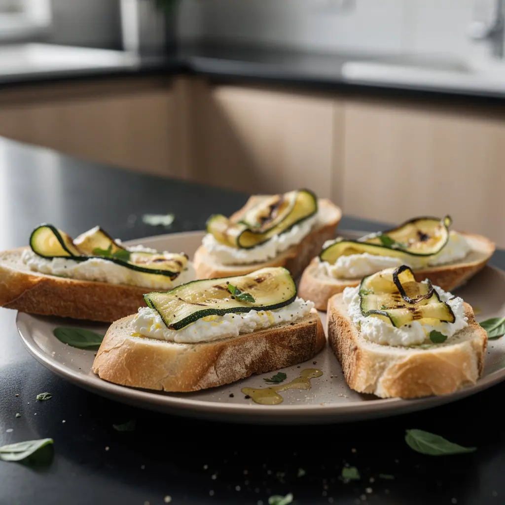 Bruschetta z ricottą, cytryną i grillowaną cukinią