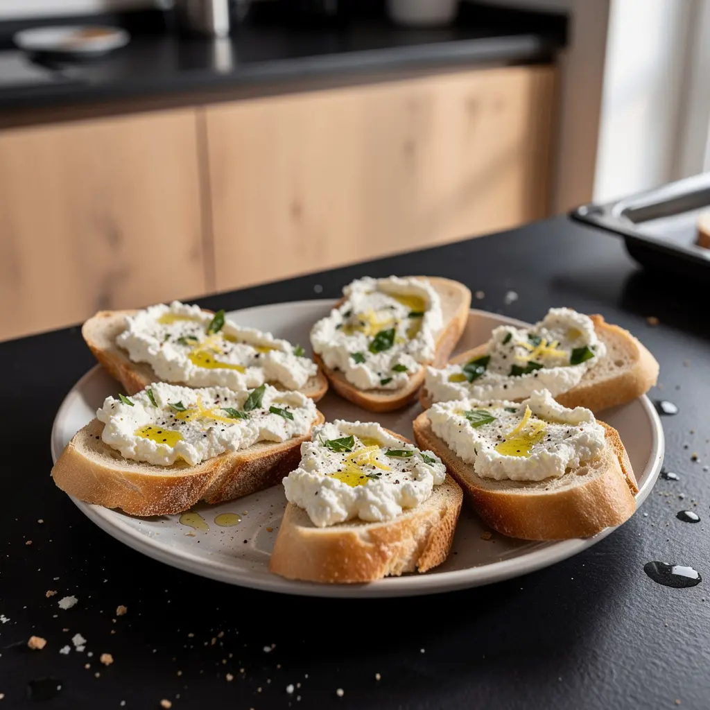 Bruschetta con ricotta, limone ed erbe aromatiche