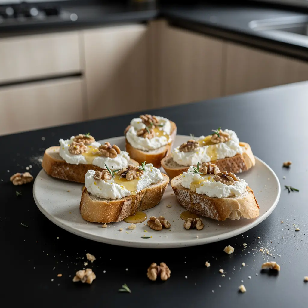 Bruschetta with Ricotta, Honey and Walnuts