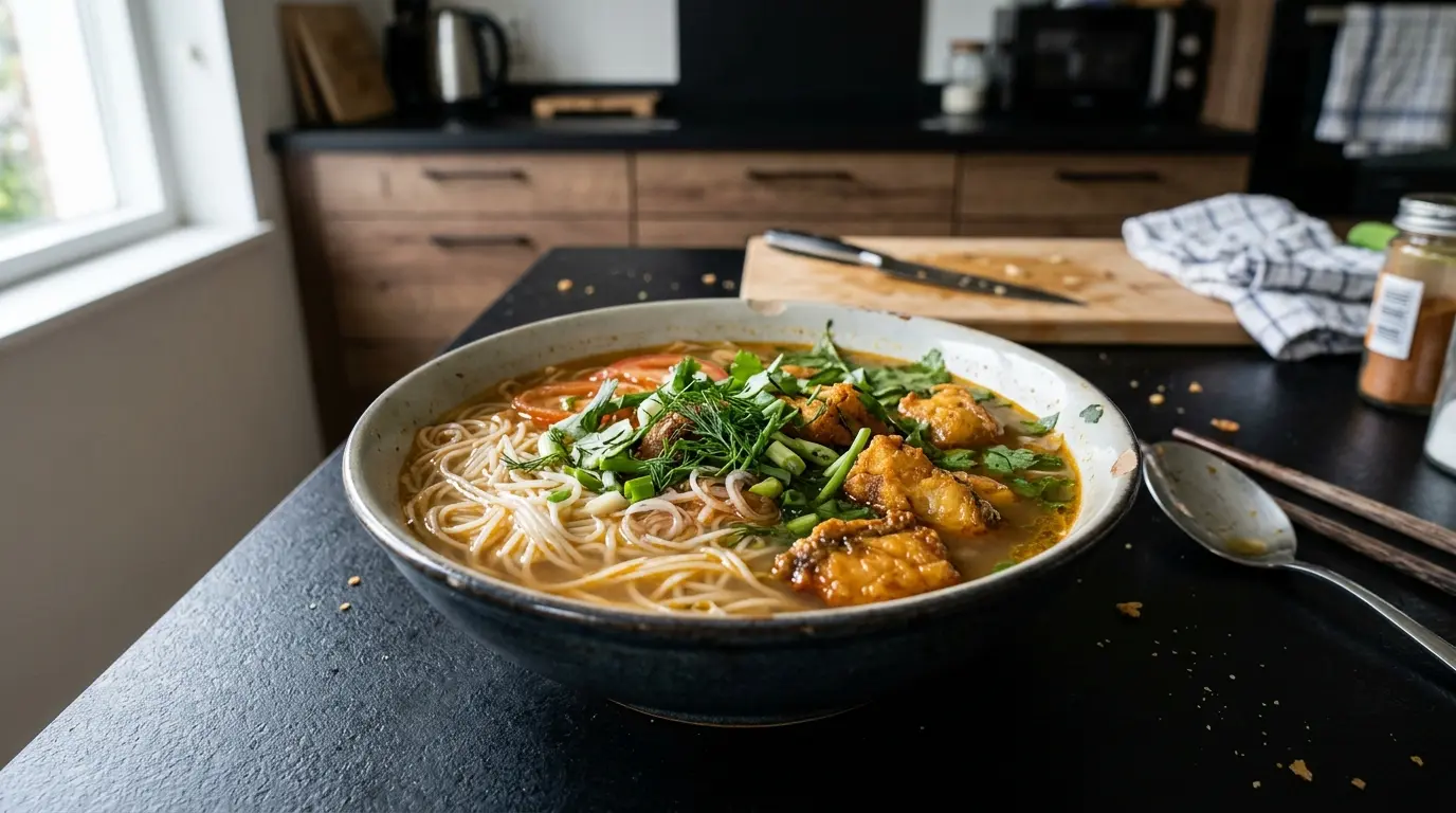 Bun ca – Vietnamese rice noodles with fish and herbs