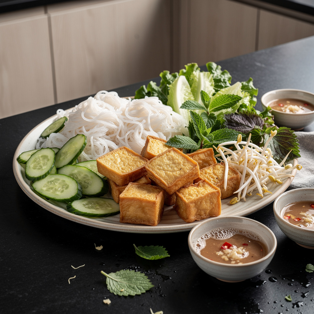 Bun dau mam tom – makaron ryżowy z tofu i sosem krewetkowym