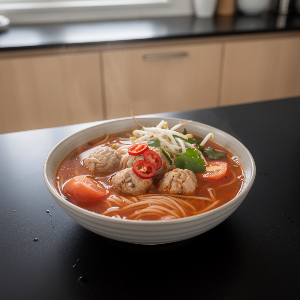 Bun rieu – wietnamska zupa pomidorowa z klopsikami z kraba