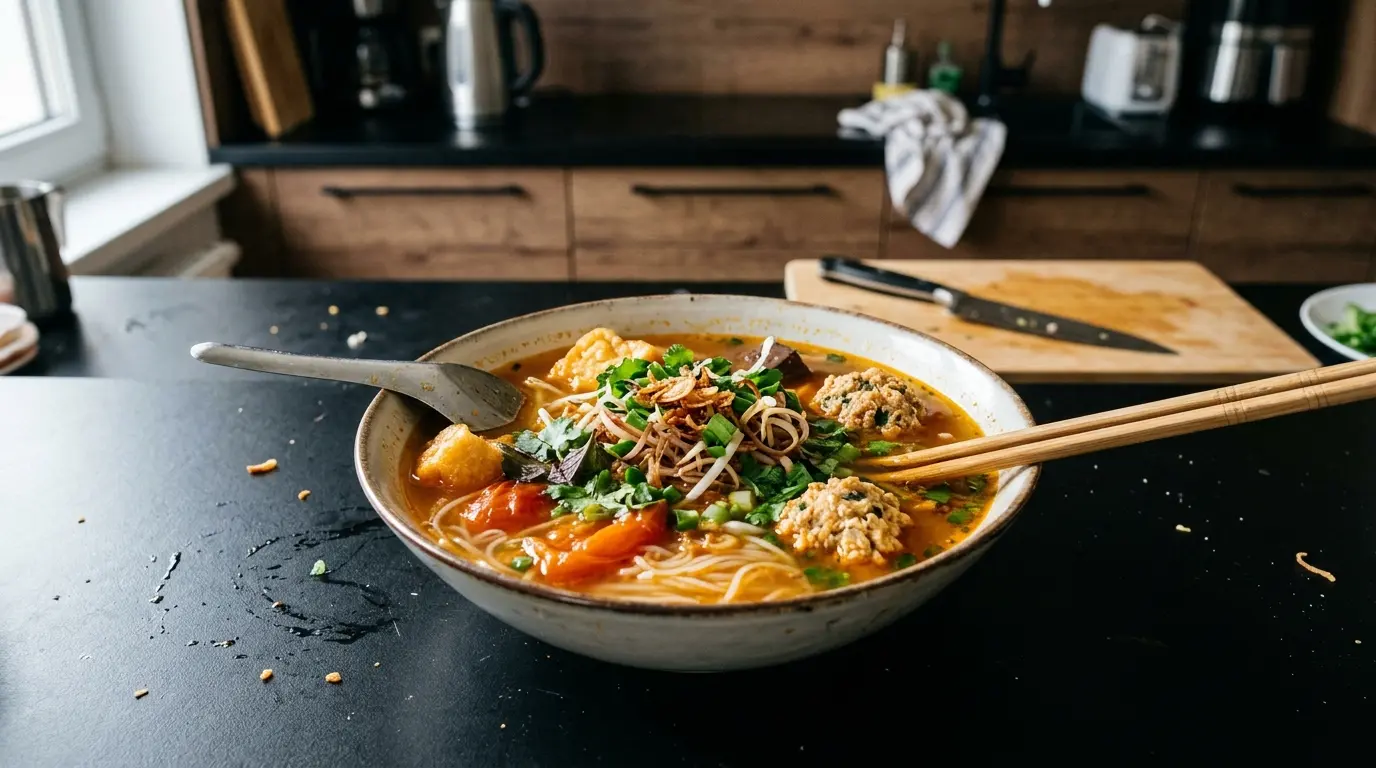 Bun rieu – wietnamska zupa pomidorowa z klopsikami z kraba