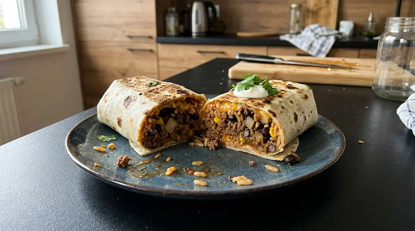 Burrito con manzo, fagioli e riso