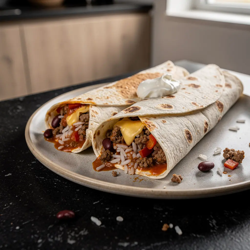 Burrito z wołowiną, fasolą i ryżem