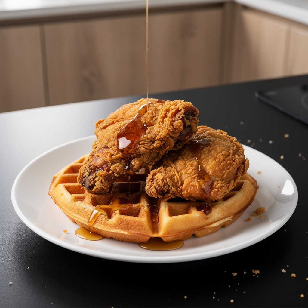 Chicken and waffles – kurczak w panierce z goframi