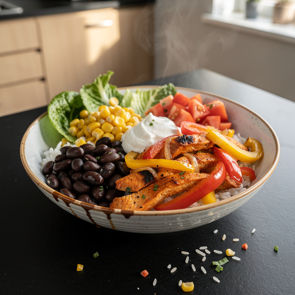 Chicken fajita bowl – miska z kurczakiem, ryżem i warzywami