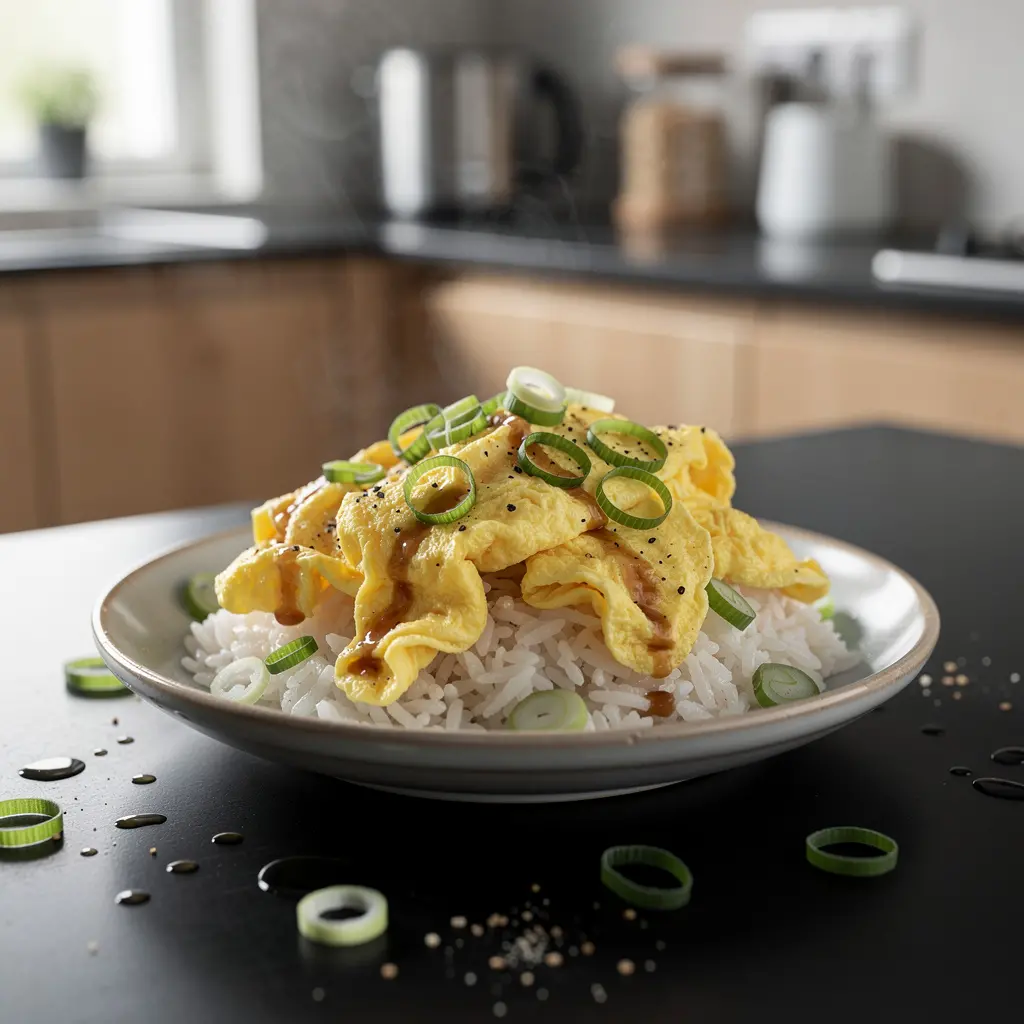 Chińska jajecznica z dymką i ryżem na śniadanie