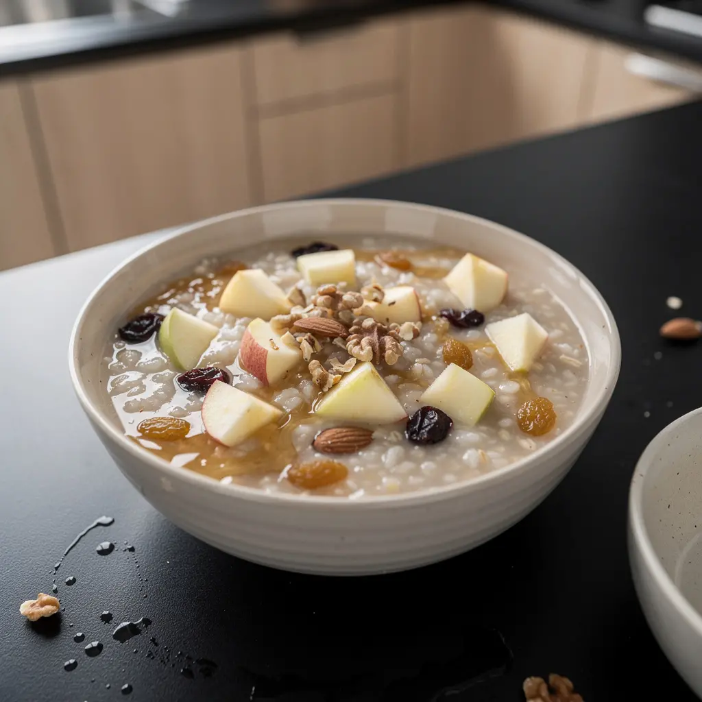 Chińska owsianka ryżowo-owsiana z jabłkiem i imbirem na śniadanie