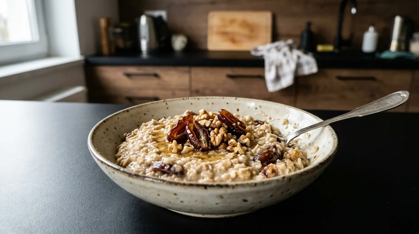 Gachas de avena al estilo chino con dátiles y frutos secos