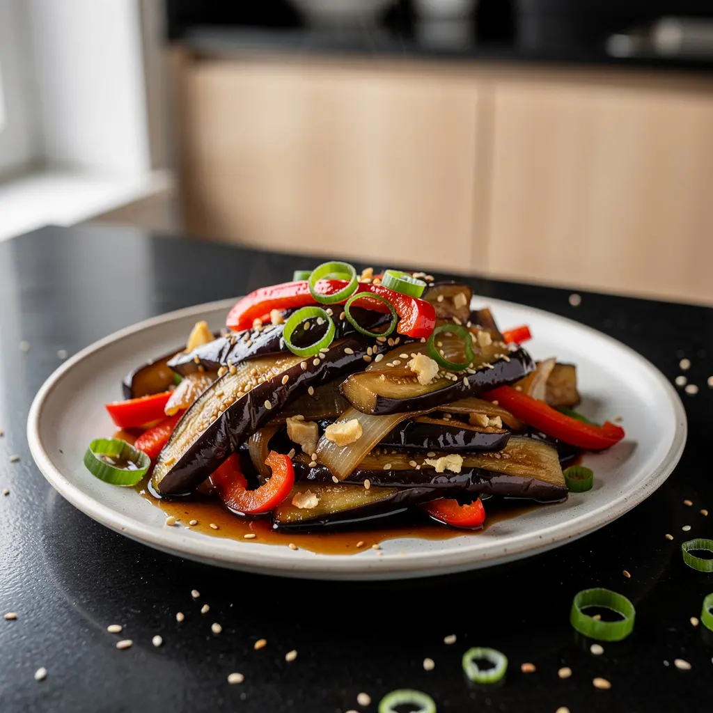 Chińska sałatka z bakłażana i papryki na ciepło