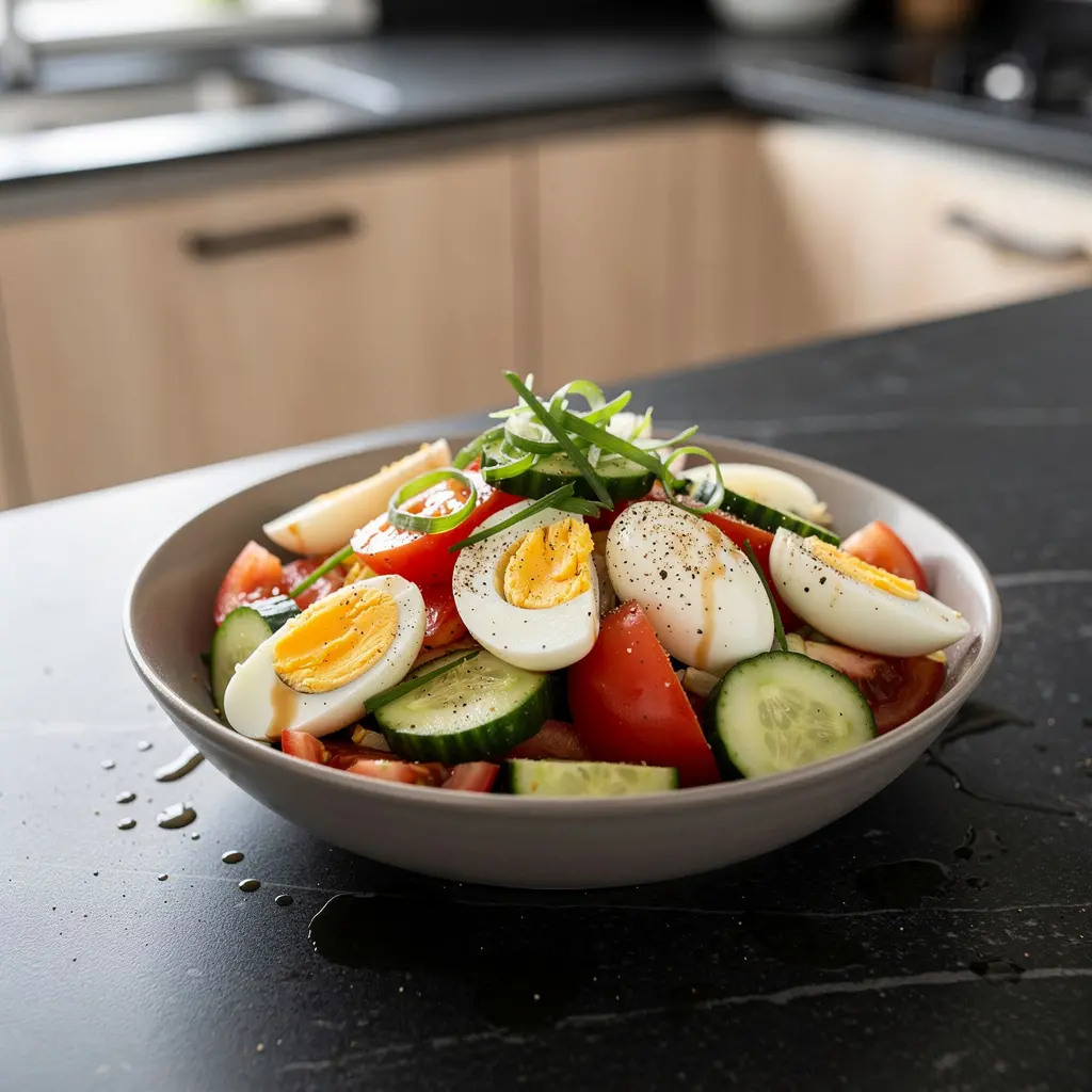 Insalata cinese con uova, pomodori e cetrioli