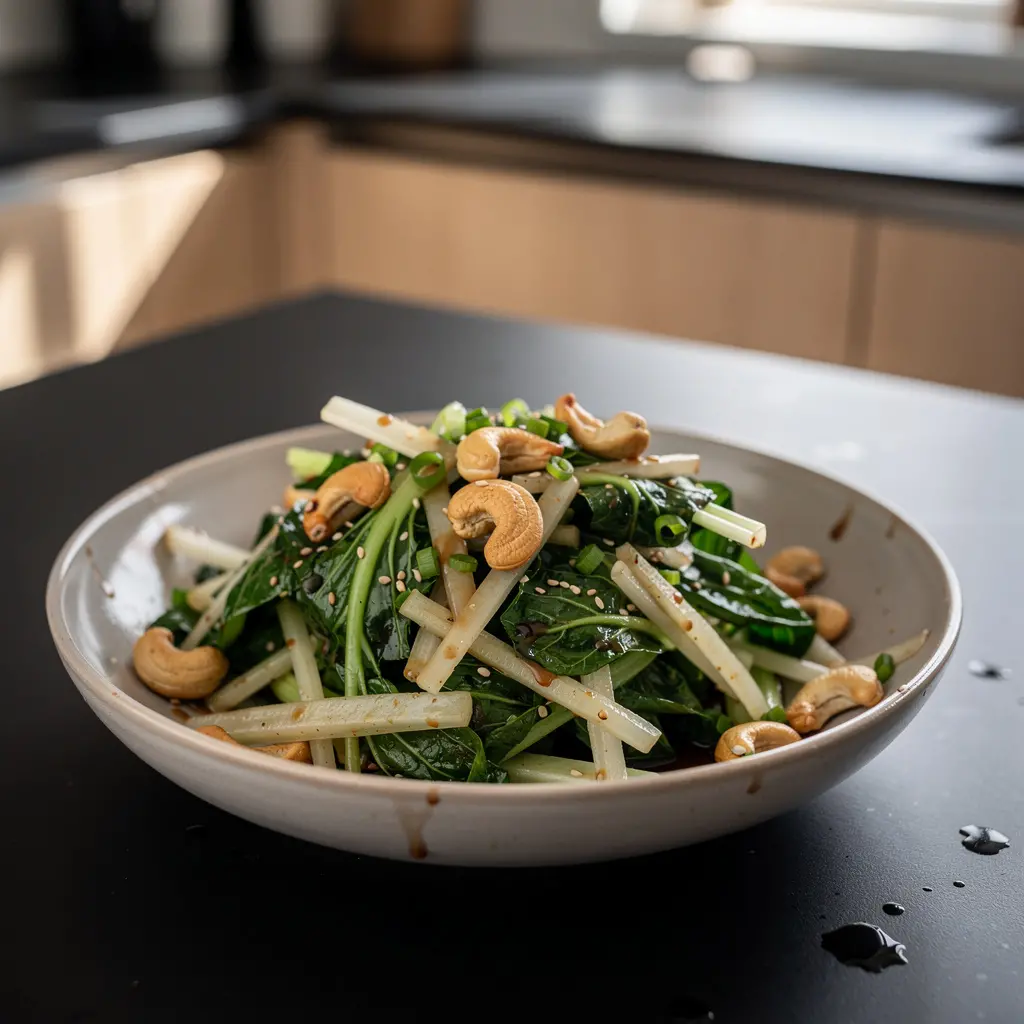 Chińska sałatka z kapusty pak choi z orzeszkami nerkowca