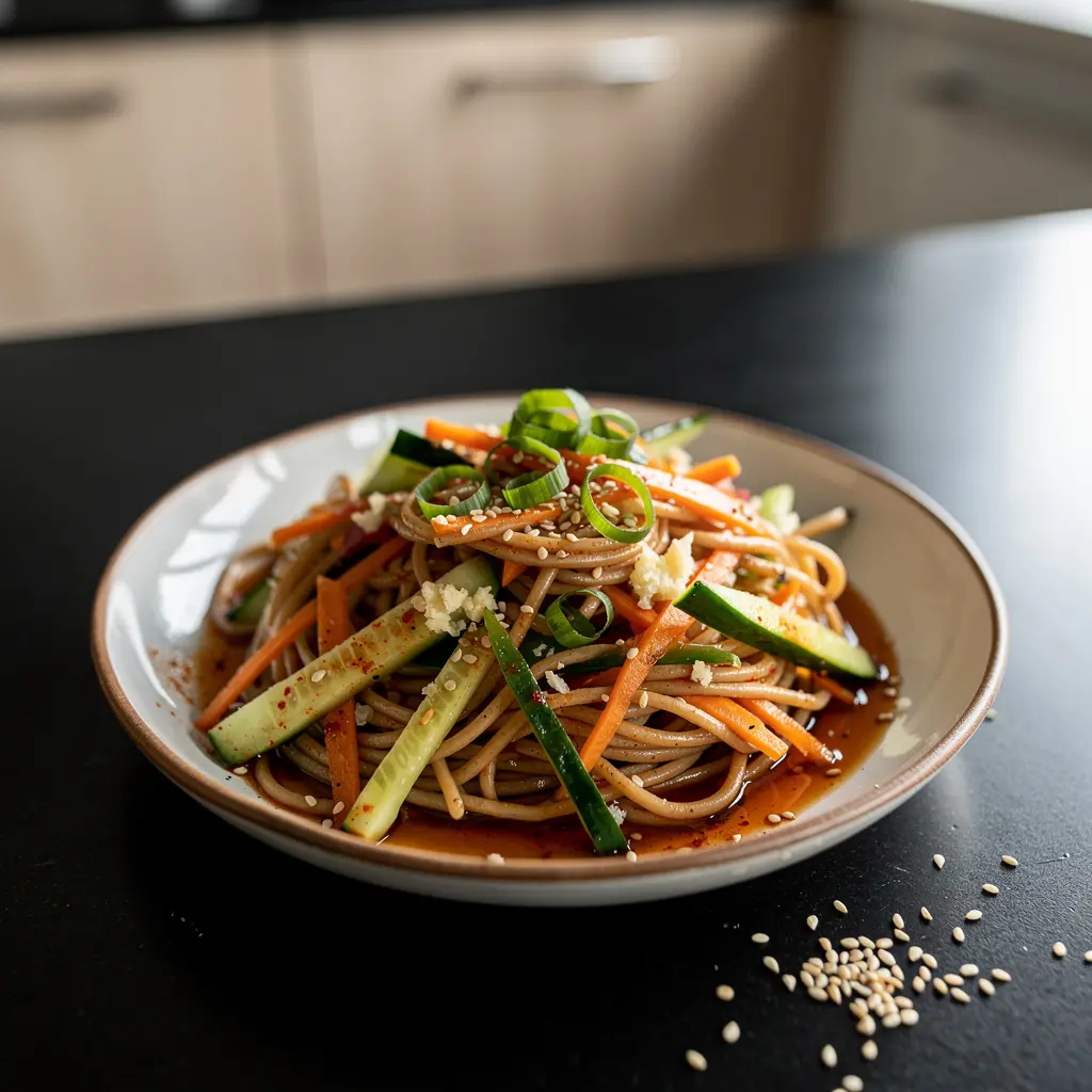 Chińska sałatka z makaronu pszennego z sezamem i ogórkiem