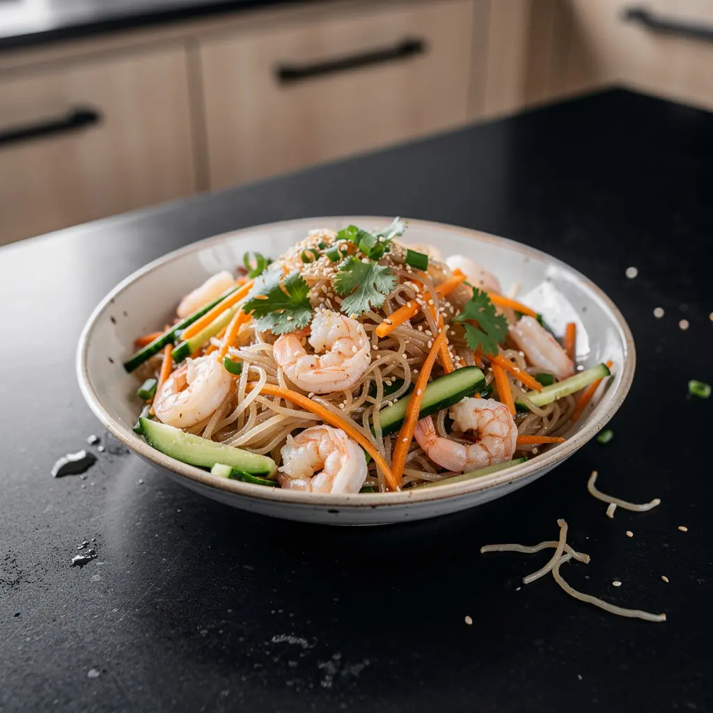 Chinese Rice Noodle Salad with Shrimp and Cucumber