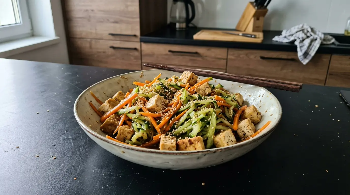 Chińska sałatka z tofu, marchewki i ogórka z sezamem