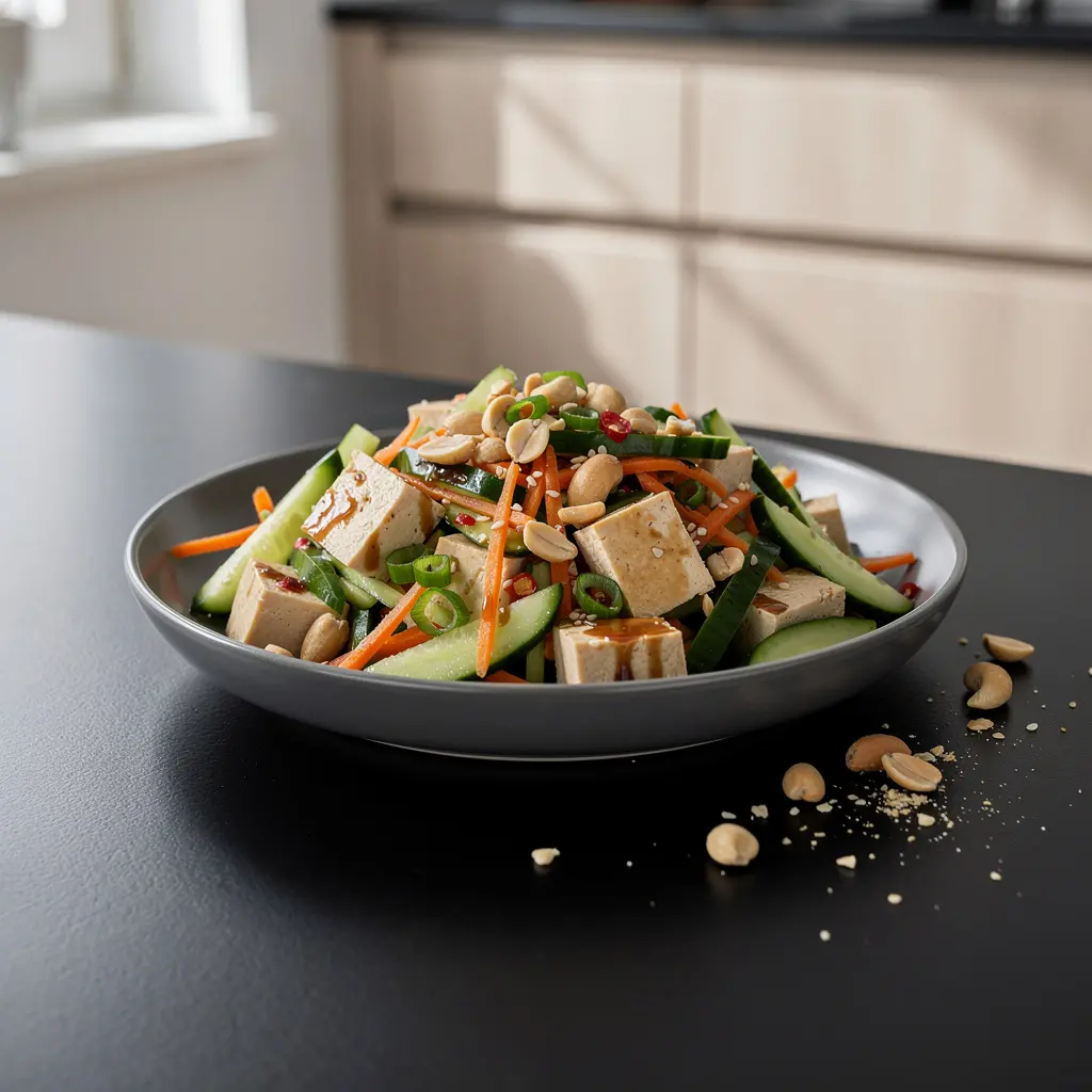 Chińska sałatka z tofu, ogórka i orzeszków ziemnych
