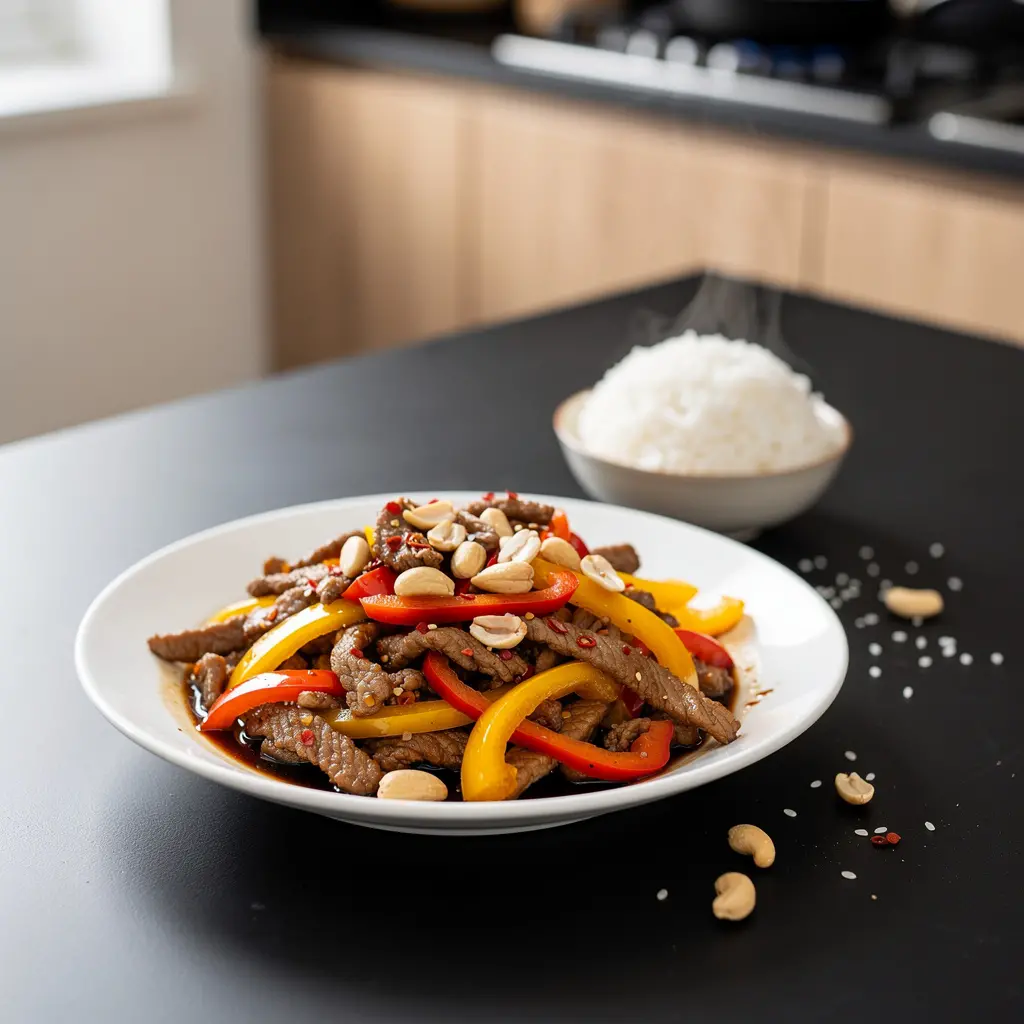 Chinese Stir-Fried Pork with Bell Peppers and Peanuts