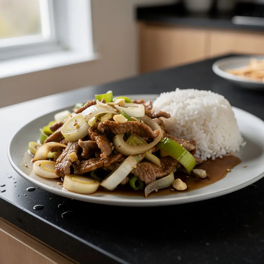 Chinese Stir-Fried Pork with Leek and Ginger