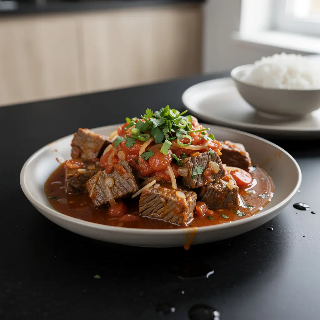 Chińska wołowina duszona z pomidorami i imbirem