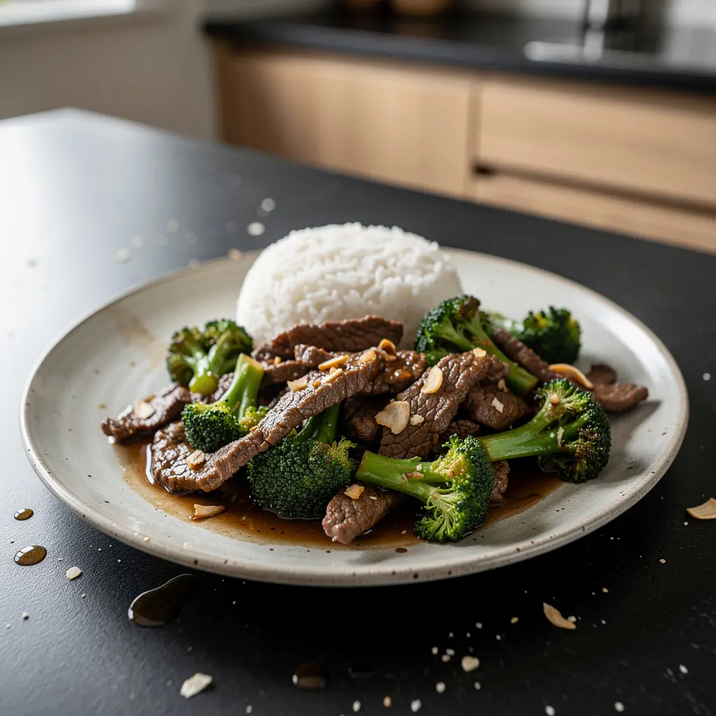 Chińska wołowina smażona z brokułem i czosnkiem