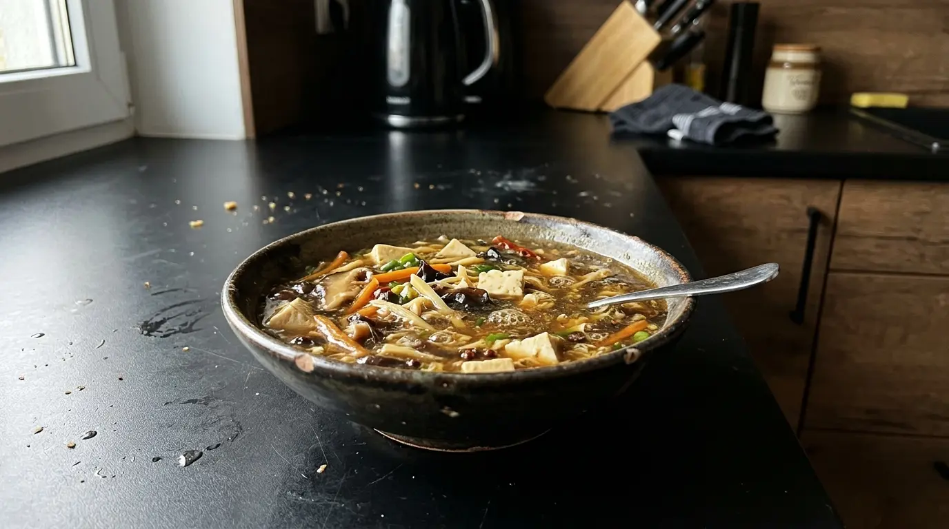 Chińska zupa kwaśno-pikantna z tofu i warzywami